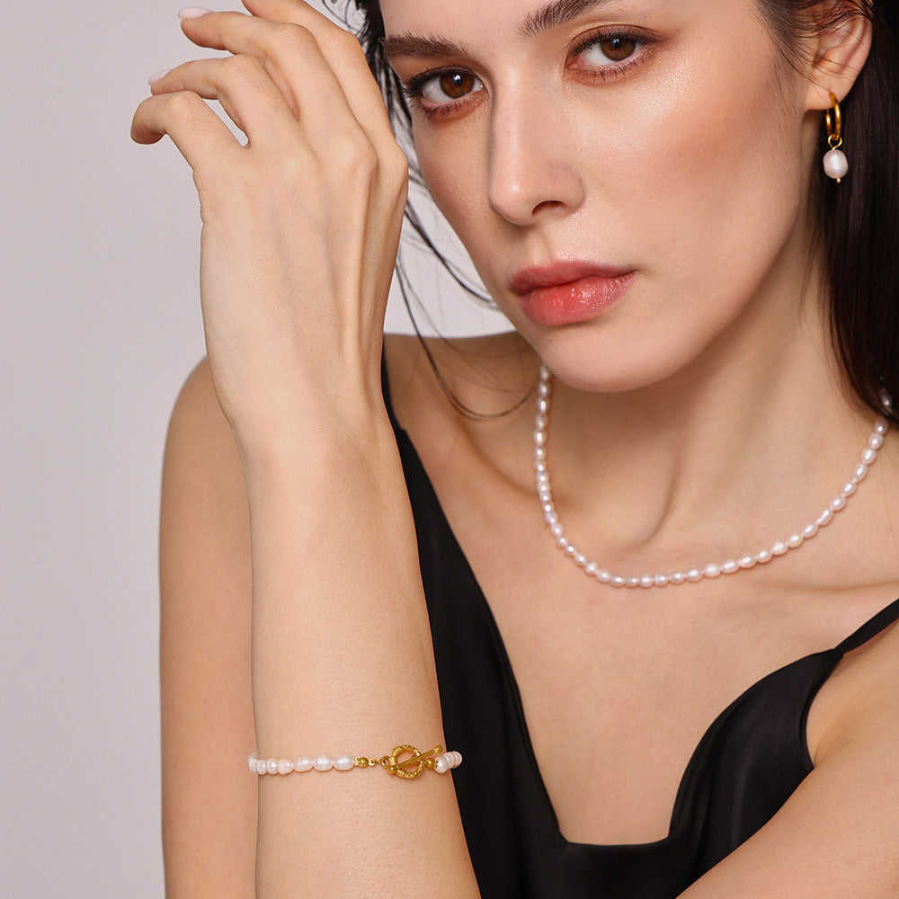 Baroque Freshwater Pearl Necklace Bracelet Earrings Ins Niche Sweet