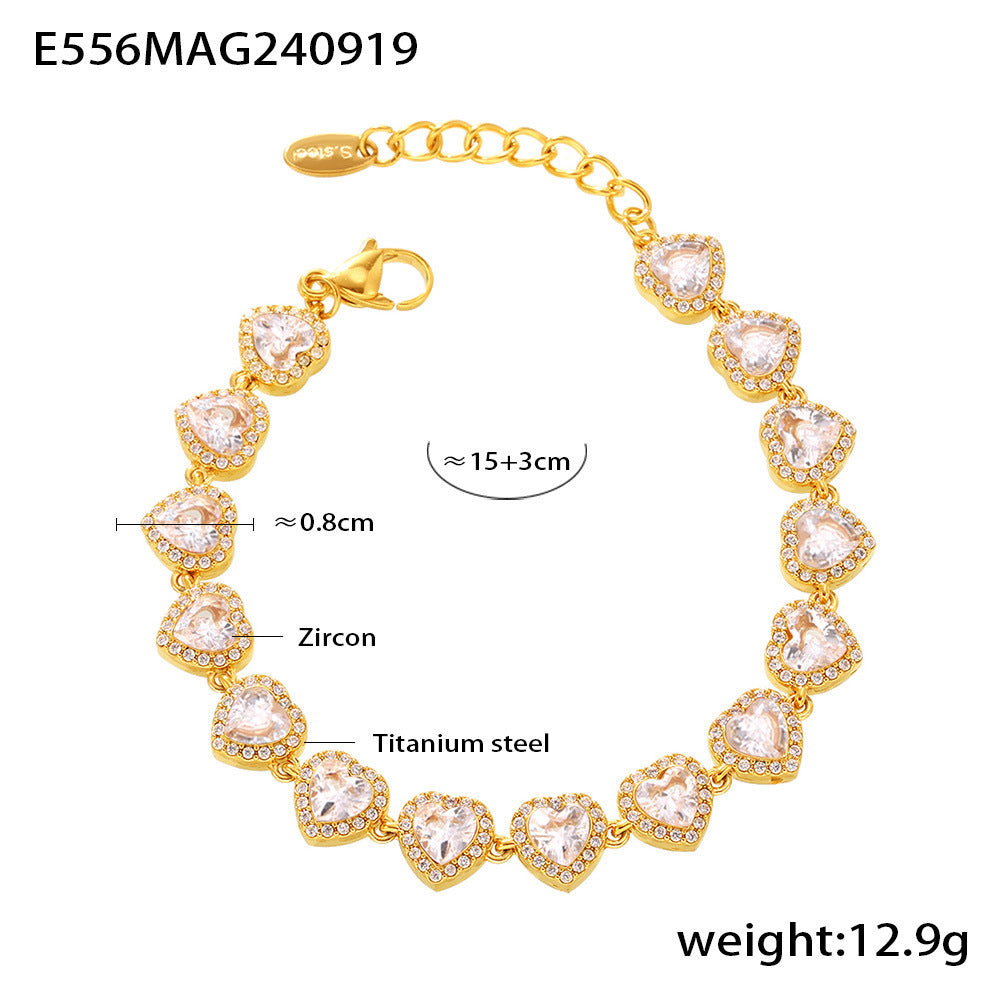European And American Ins Style Love Shiny Zircon Stitching Bracelet Light Luxury Temperament