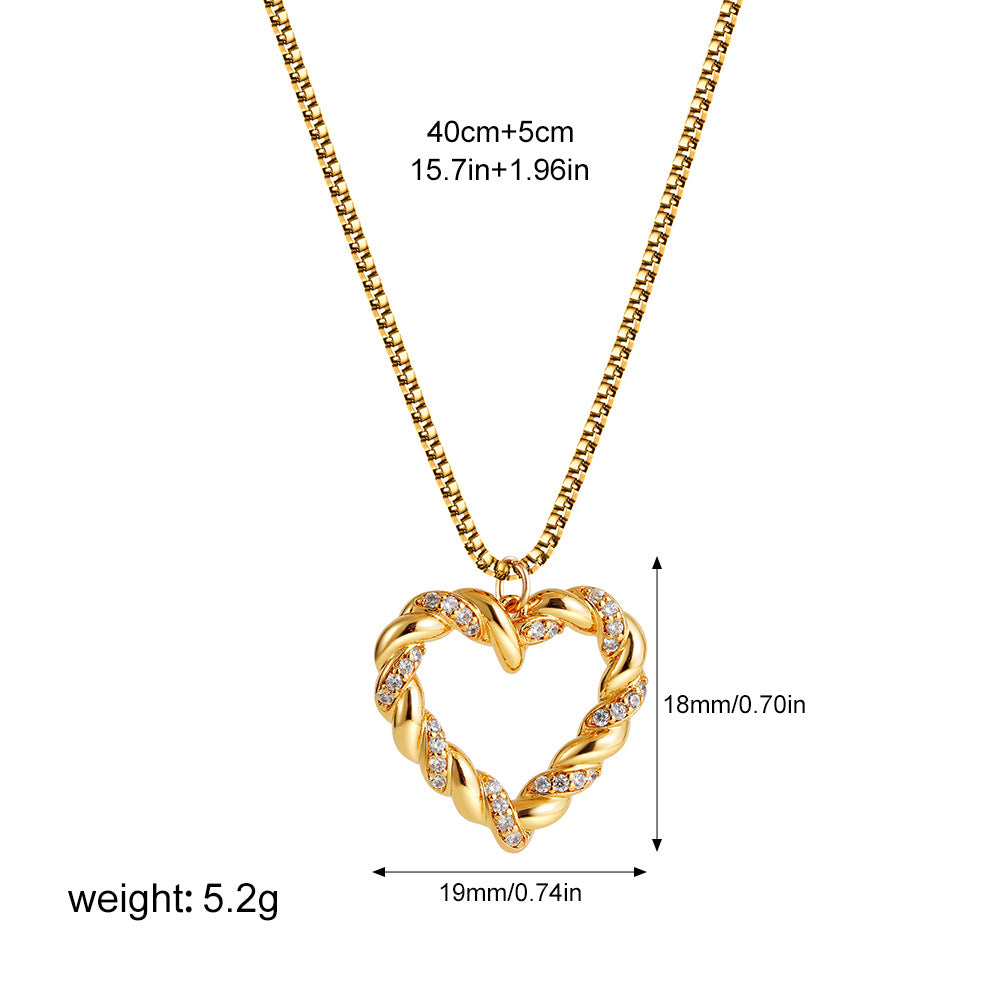 18K Gold Stainless Steel Micro Inlaid Zircon Love Twist Necklace