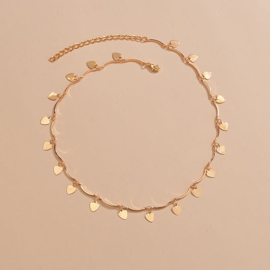 Retro Personality Twin Style Alloy Love Heart Tassel Pendant Gold Chain Adjustable