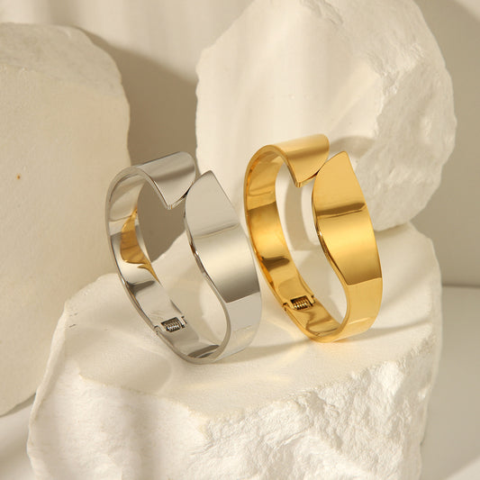 Hip Hop Style Exaggerated Wide Surface Simple Style Fine Polishing High Quality Mirror Personalized Opening Bracelet Heavy Industry