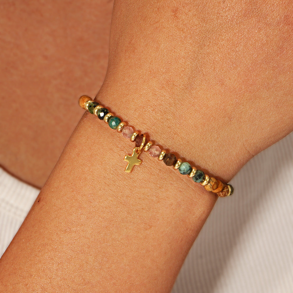 Women's Hand-woven Cross Natural Semi-precious Stone Bracelet