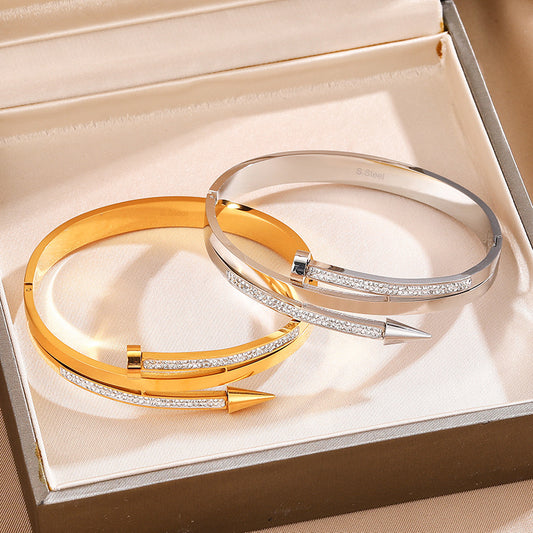 Stainless Steel Nail Rhinestone Bracelet