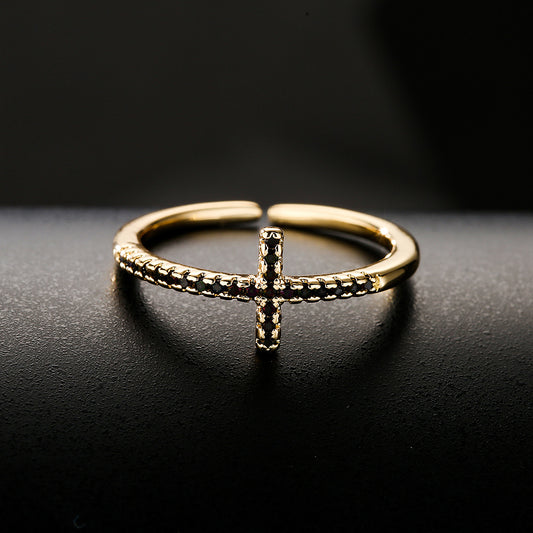 New Copper Plating 18K Gold Micro Inlaid Zircon Drop Oil Geometric Open Ring For Women
