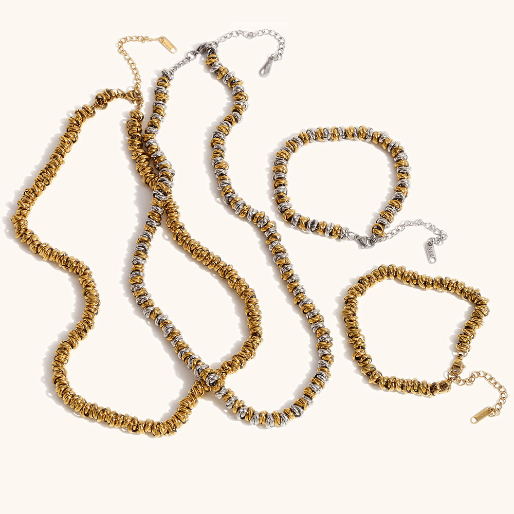 Women's Simple Niche Design Necklace Two-tone Ring Bracelet