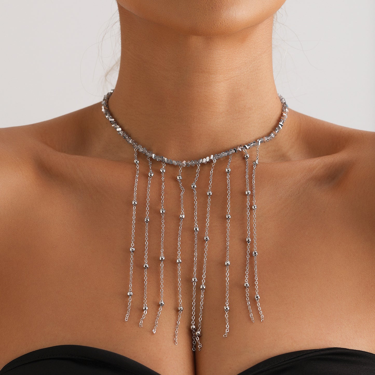 Tassel Clavicle Chain Mirror Glass