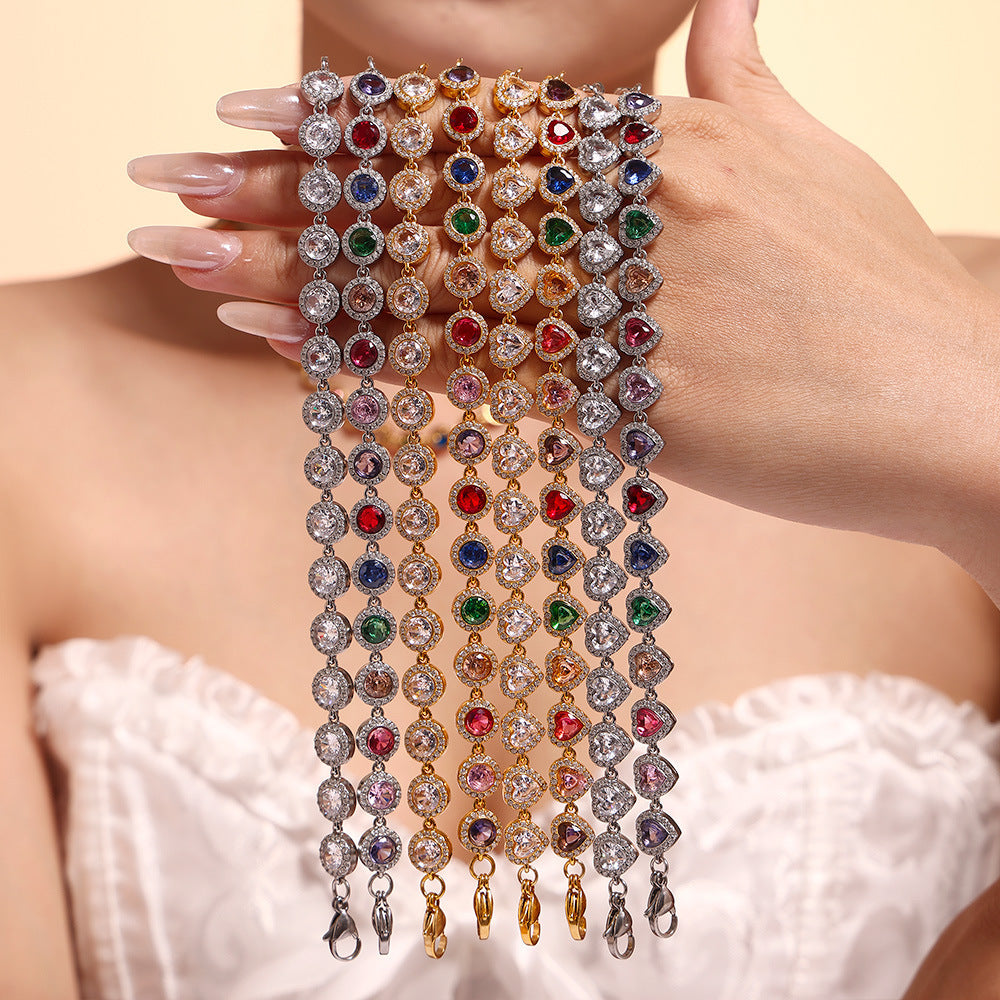 European And American Ins Style Love Shiny Zircon Stitching Bracelet Light Luxury Temperament