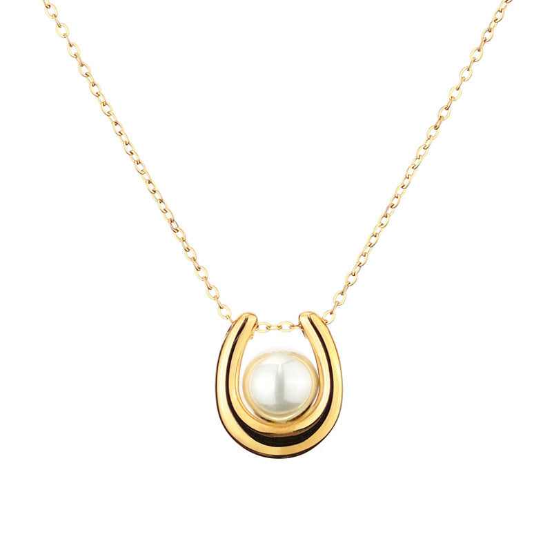 U-shaped Pearl French Titanium Steel Simple High Sense