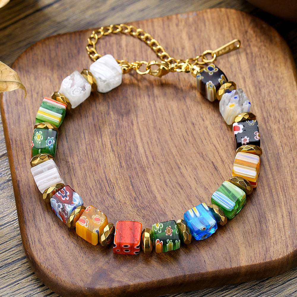 Murano Bouquet Mille-fleurs Glass Bead Unique Crystal Bracelet