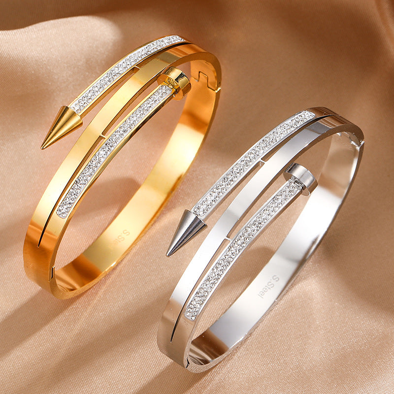 Stainless Steel Nail Rhinestone Bracelet