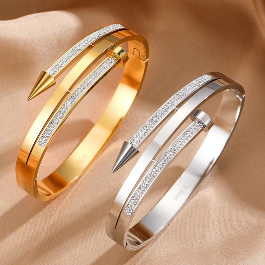 Stainless Steel Nail Rhinestone Bracelet