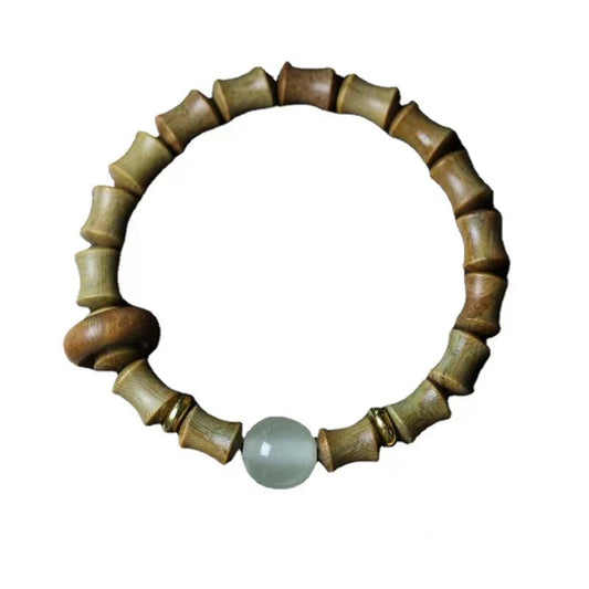 Vintage Single Circle Luminous Natural Green Sandalwood Bamboo Bracelet