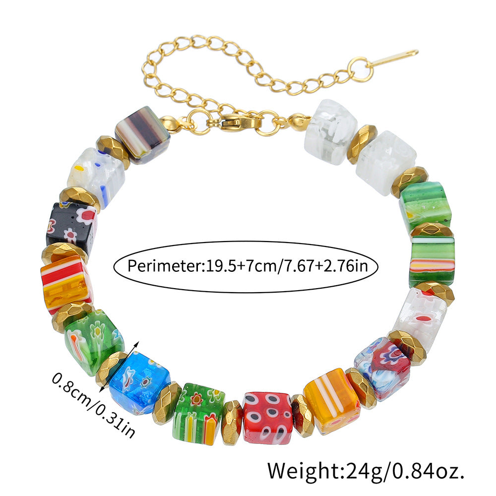 Murano Bouquet Mille-fleurs Glass Bead Unique Crystal Bracelet