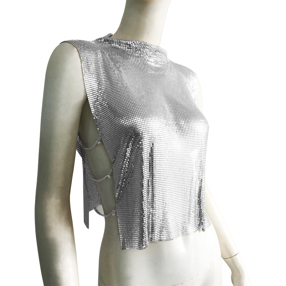Personalized Metal Sequins Sleeveless Top For Women