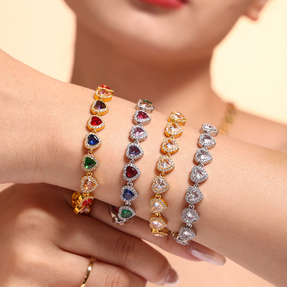European And American Ins Style Love Shiny Zircon Stitching Bracelet Light Luxury Temperament
