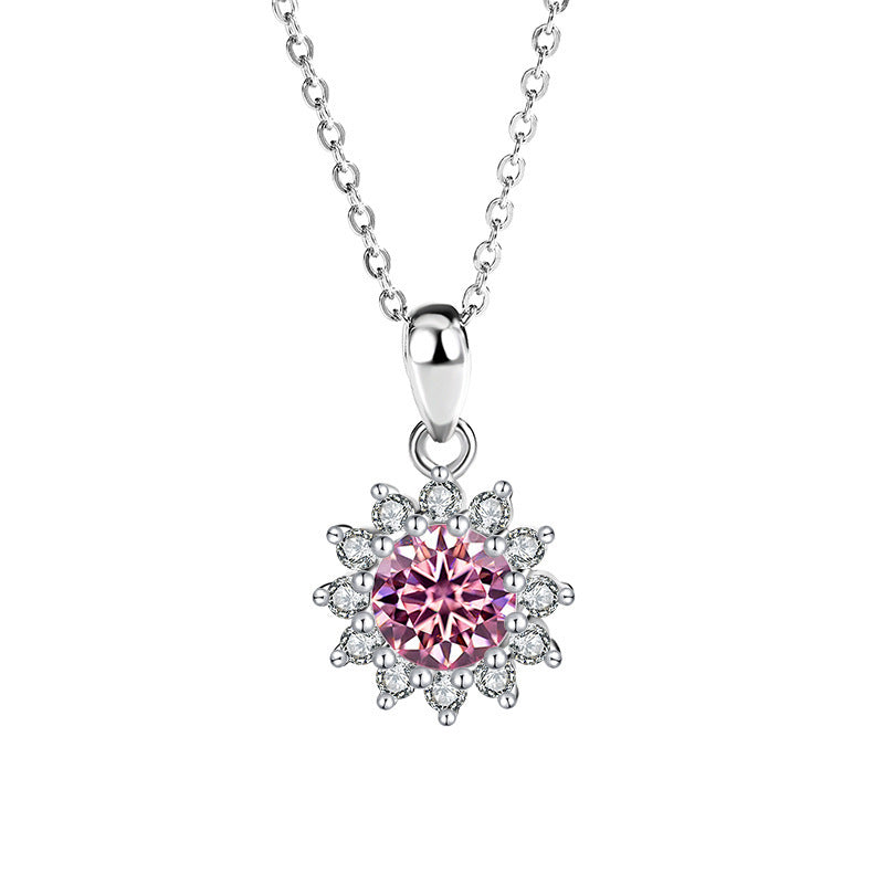 Women's Sterling Silver SUNFLOWER Diamond Pendant Moissanite Necklace