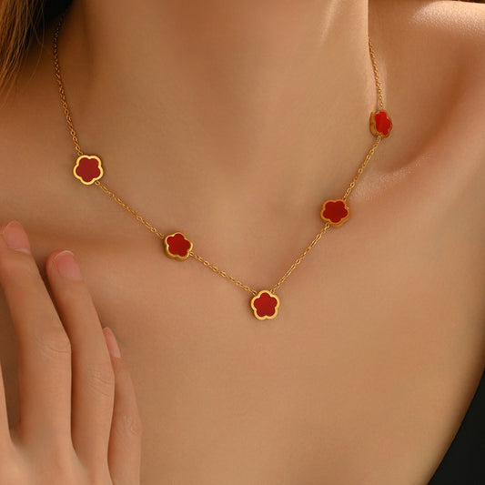 Lxalry 18K Gold Plated Five Leaf Clover Necklace   Modern Minimalist Stainless Steel Jewelry Hypoallergenic  Tarnish-Free Gift For Women Wife Mom  Everyday Luxury With Golden Aura