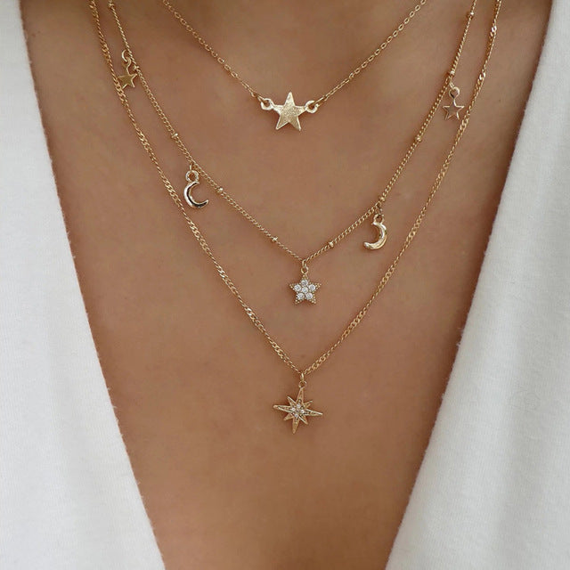 Multilayer Trend Elegant Jewelry Long Snake Chain Crystal