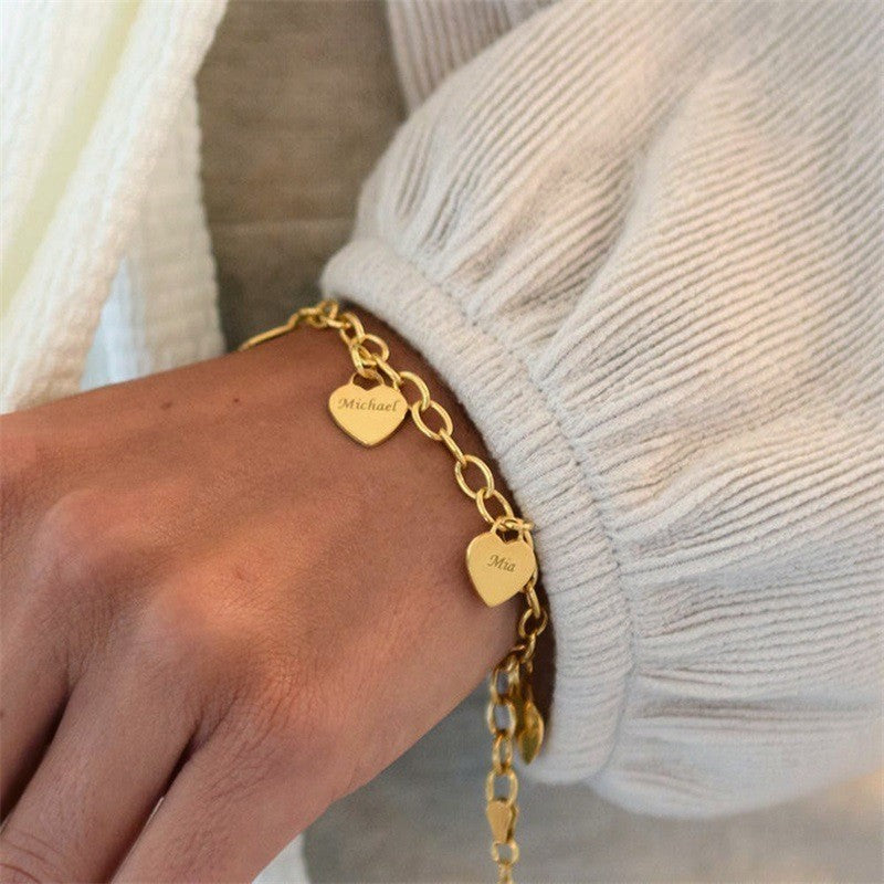 Stainless Steel Engraved DIY Heart Bracelet