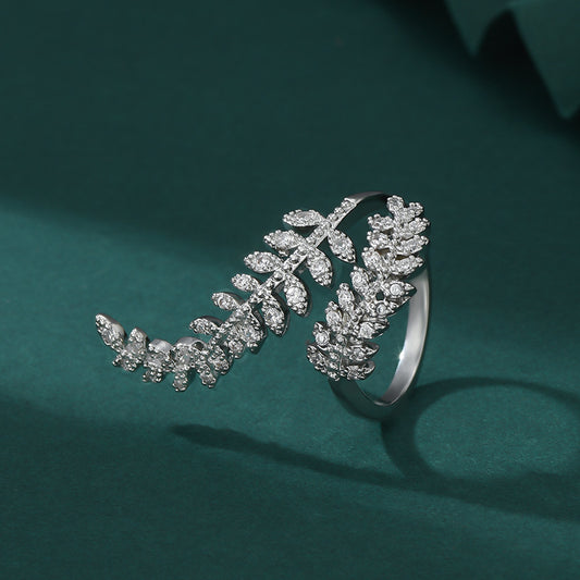 Micro-inlaid Diamond Super Shiny Leaves Open Ring For Women