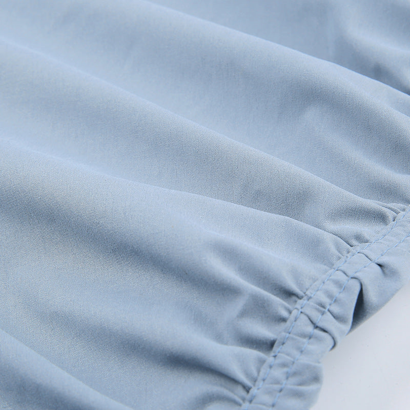 Grey Blue Pleated Drawstring Casual Pants For Women