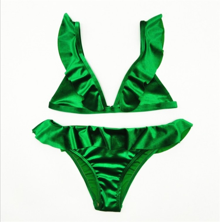 Women Ice Velvet Ruffle Bikini Sets Band