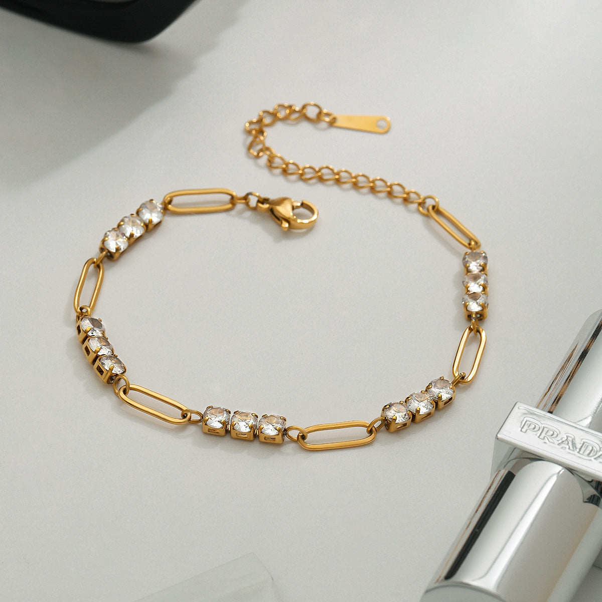 Stainless Steel Full Diamond Tennis Chain Women's Bracelet