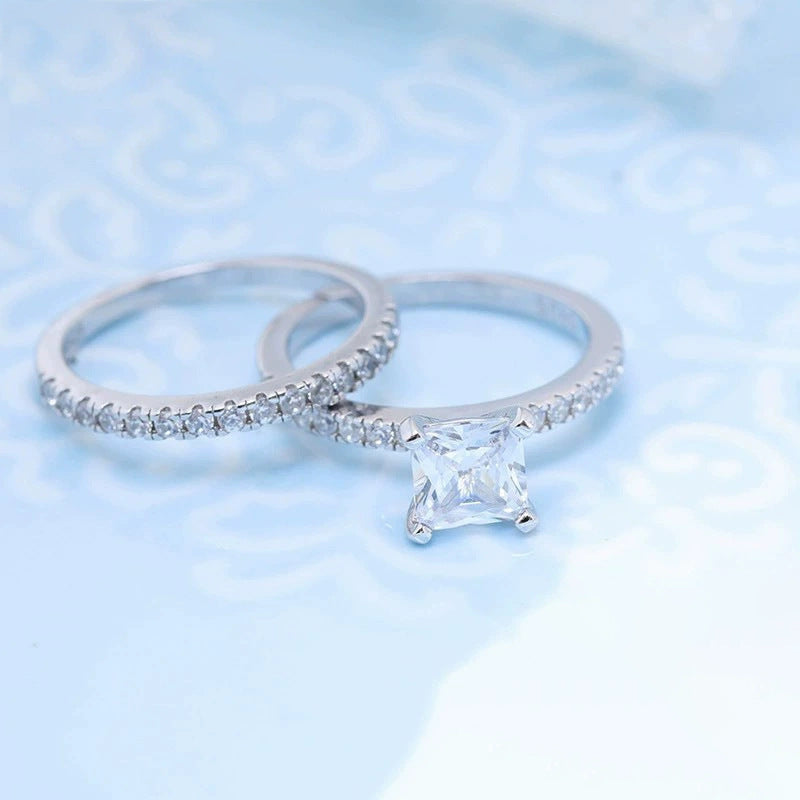 Bracelet S925 Inlaid Princess Zircon Women's 2 Karat Rhinestone Ring