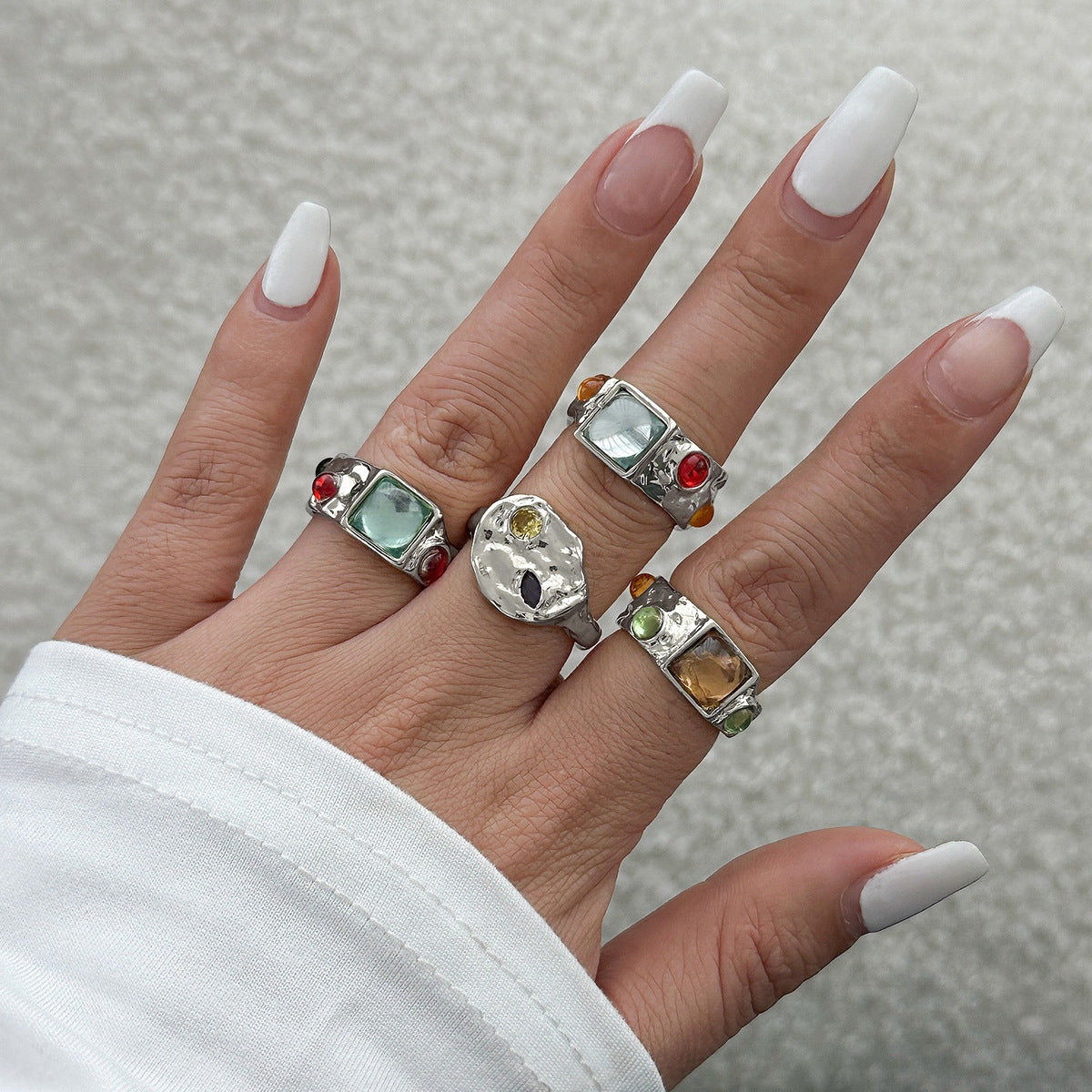 Geometric Diamond Gemstone Ring Suit Women