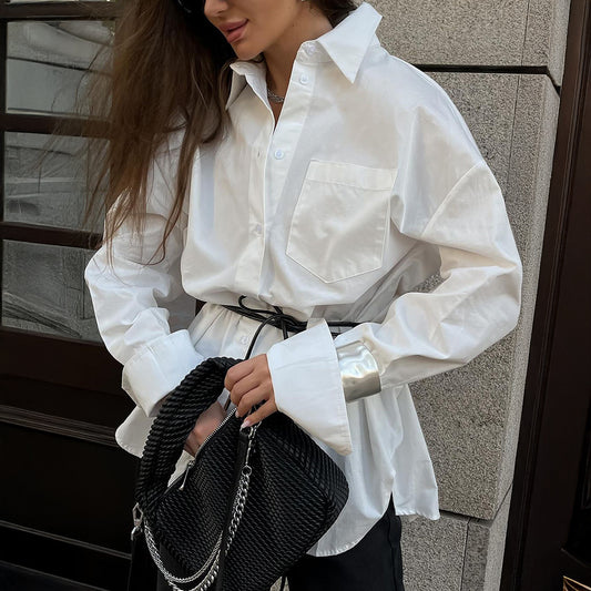 Commuter Cardigan White Shirt Top Women
