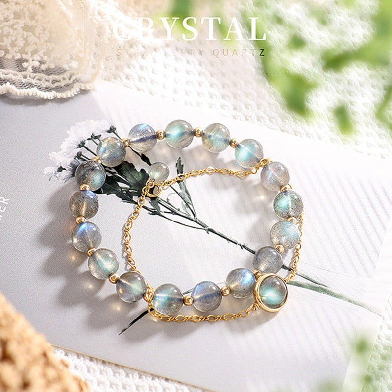 Natural Gray Moonstone Labradorite Crystal Bracelet For Women