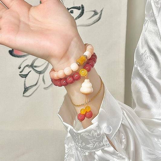 Cherry Powder Bodhi Bracelet Gradient Small Wine Barrel Double Circle