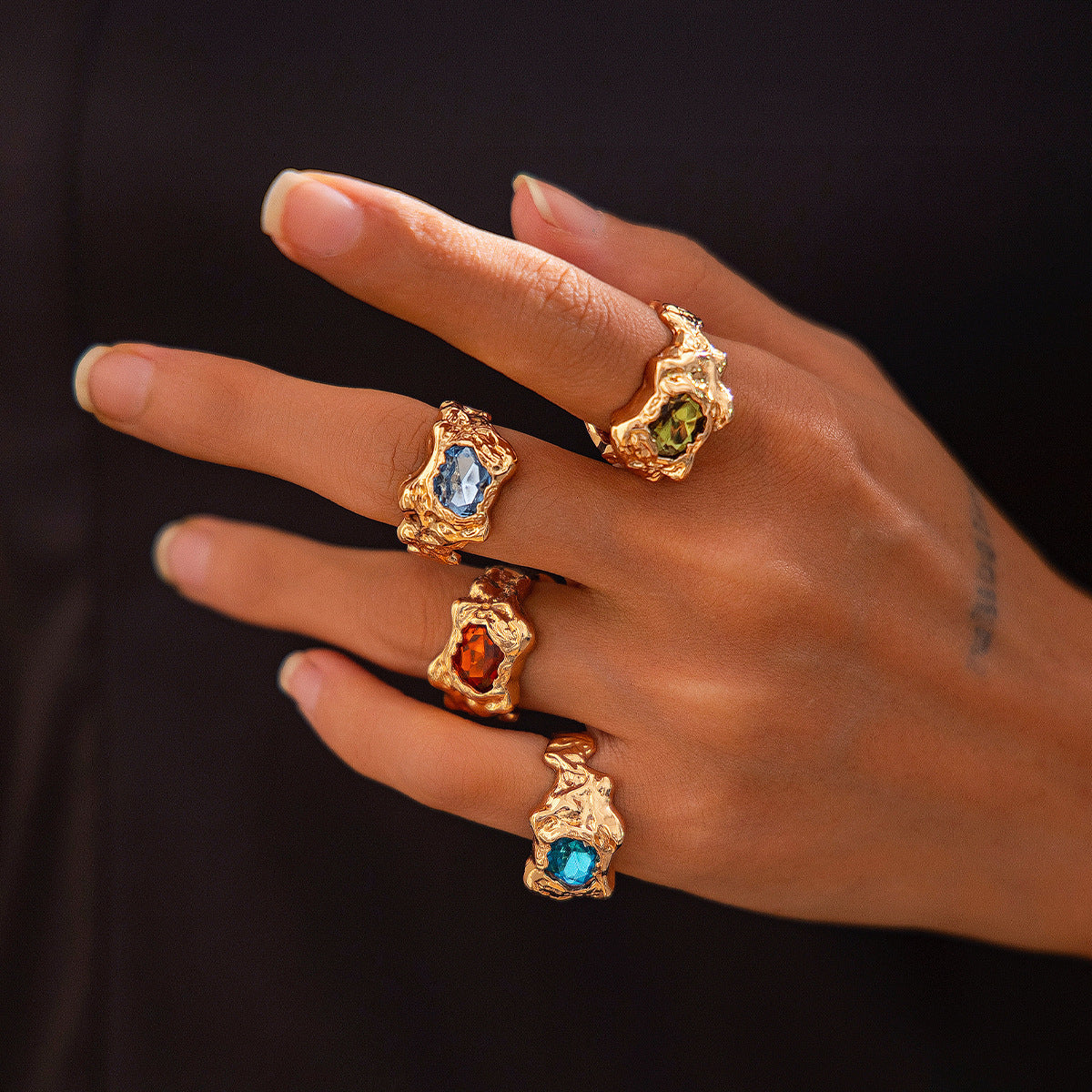 Geometric Diamond Gemstone Ring Suit Women