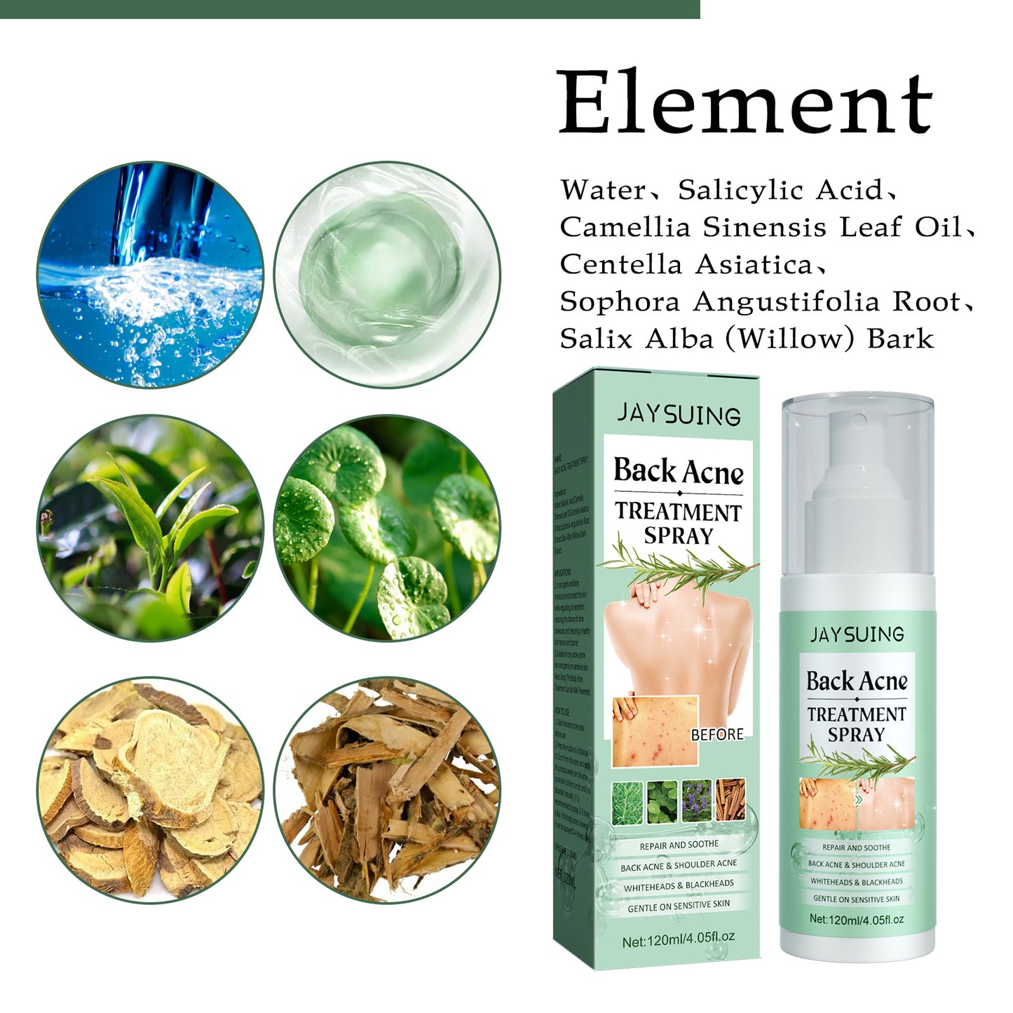 Jaysuing Back Acne Repair Spray, Repair Body Acne Fade Acne Mark Skin Care Spray