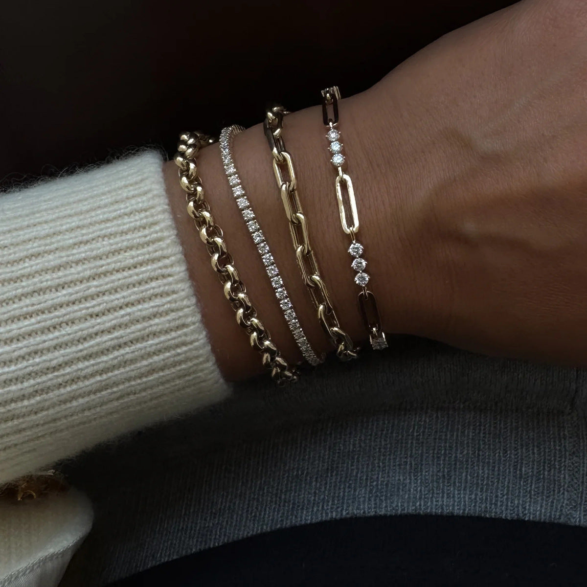 Stainless Steel Full Diamond Tennis Chain Women's Bracelet