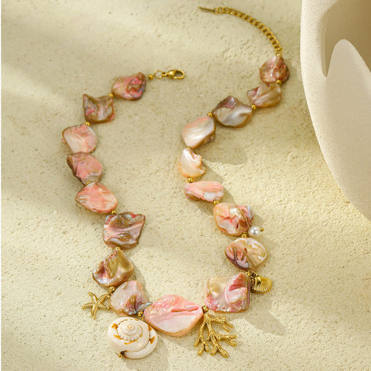 Beach Style Shell Coral Titanium Steel Clavicle Chain